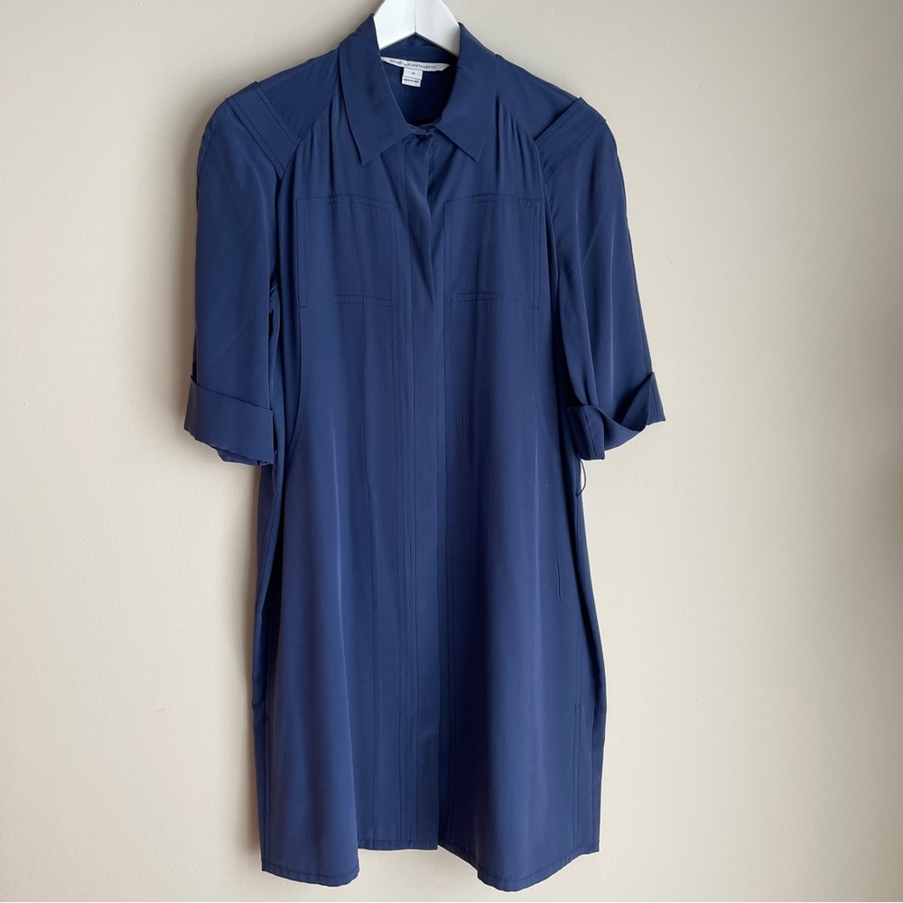 DVF Blue Silk Penny Mini Shirtdress